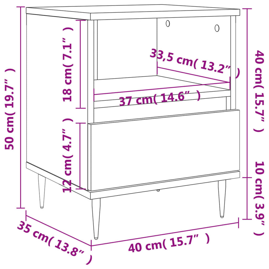 Nachtkastjes 40X35X50 Cm Bewerkt Hout 2 Betongrijs