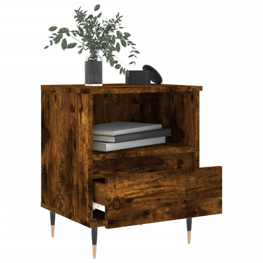 Nachtkastje 40X35X50 Cm Bewerkt Hout Gerookt Eikenkleurig