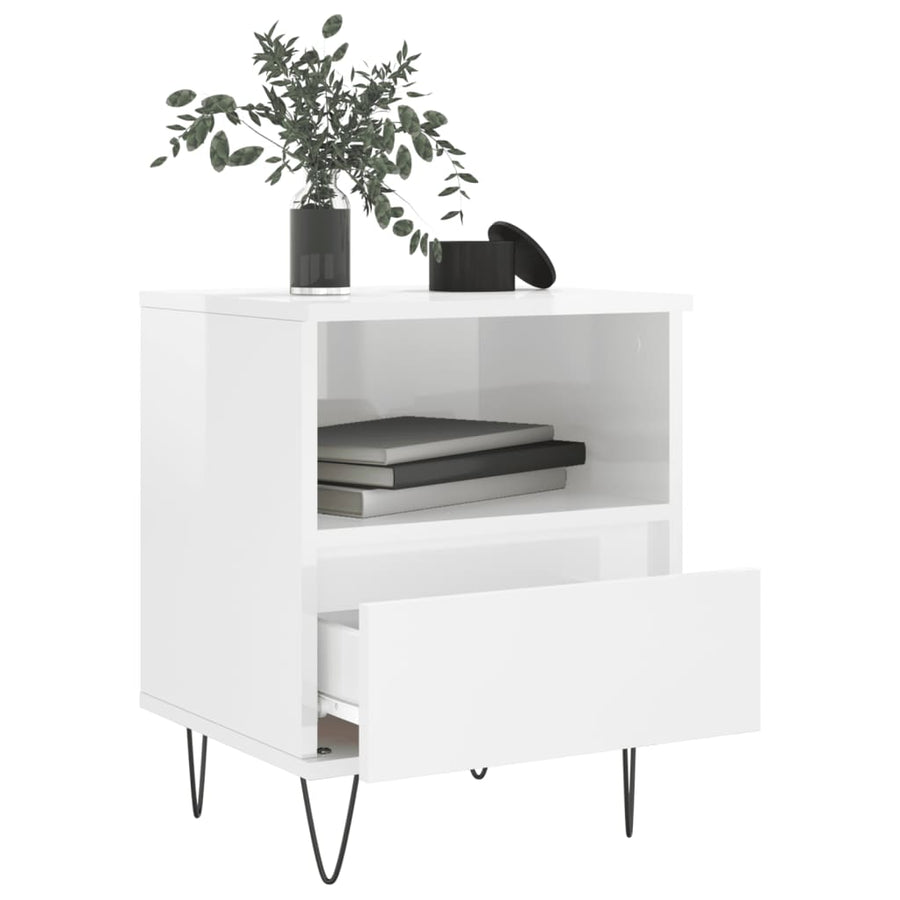 Nachtkastje 40X35X50 Cm Bewerkt Hout 1 Hoogglans wit