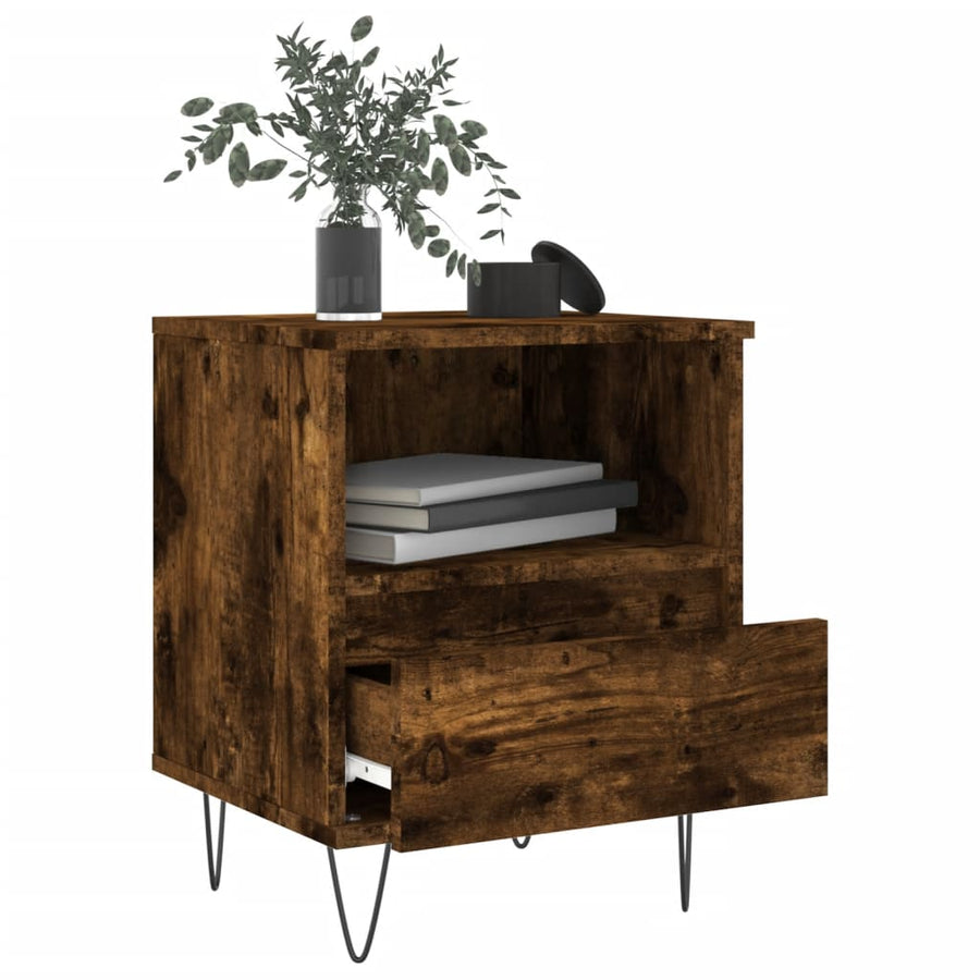 Nachtkastje 40X35X50 Cm Bewerkt Hout Kleurig 1 Gerookt eiken