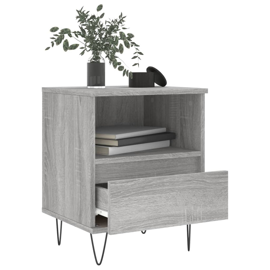 Nachtkastje 40X35X50 Cm Bewerkt Hout Eikenkleurig 1 Grijs sonoma