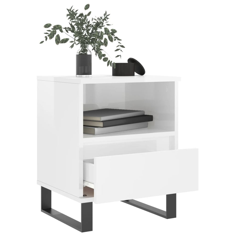 Nachtkastje 40X35X50 Cm Bewerkt Hout Hoogglans Wit