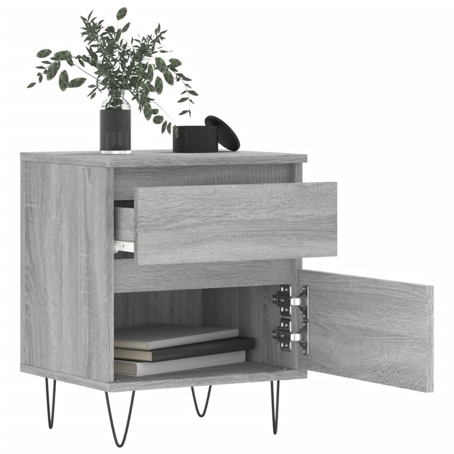 Nachtkastje 40x35x50 cm bewerkt hout grijs sonoma eikenkleurig