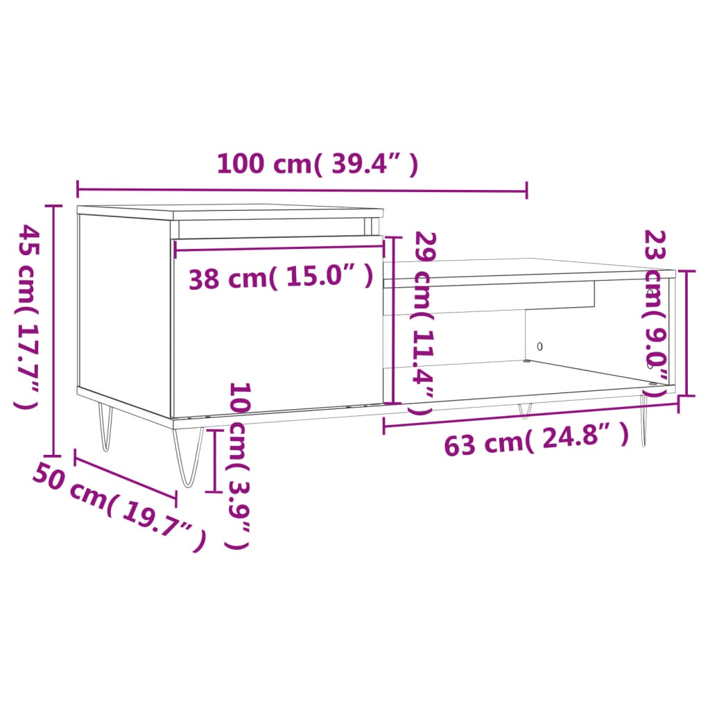 Salontafel 00X50X45 Cm Bewerkt Hout Bruineiken