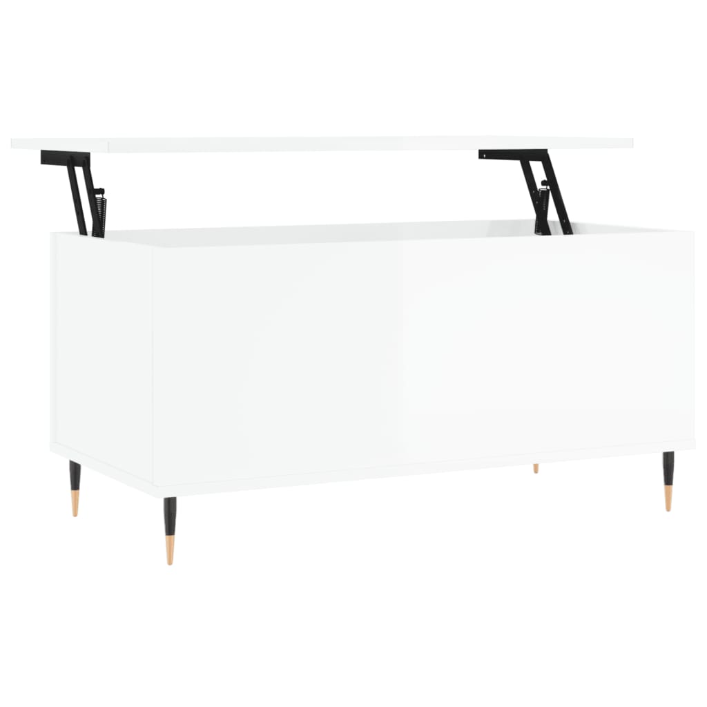 Salontafel 90X44,5X45 Cm Bewerkt Hout Hoogglans wit