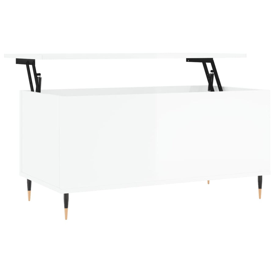 Salontafel 90X44,5X45 Cm Bewerkt Hout Hoogglans wit