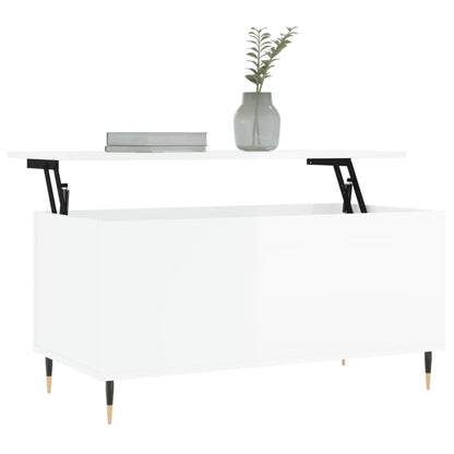 Salontafel 90X44,5X45 Cm Bewerkt Hout Hoogglans wit