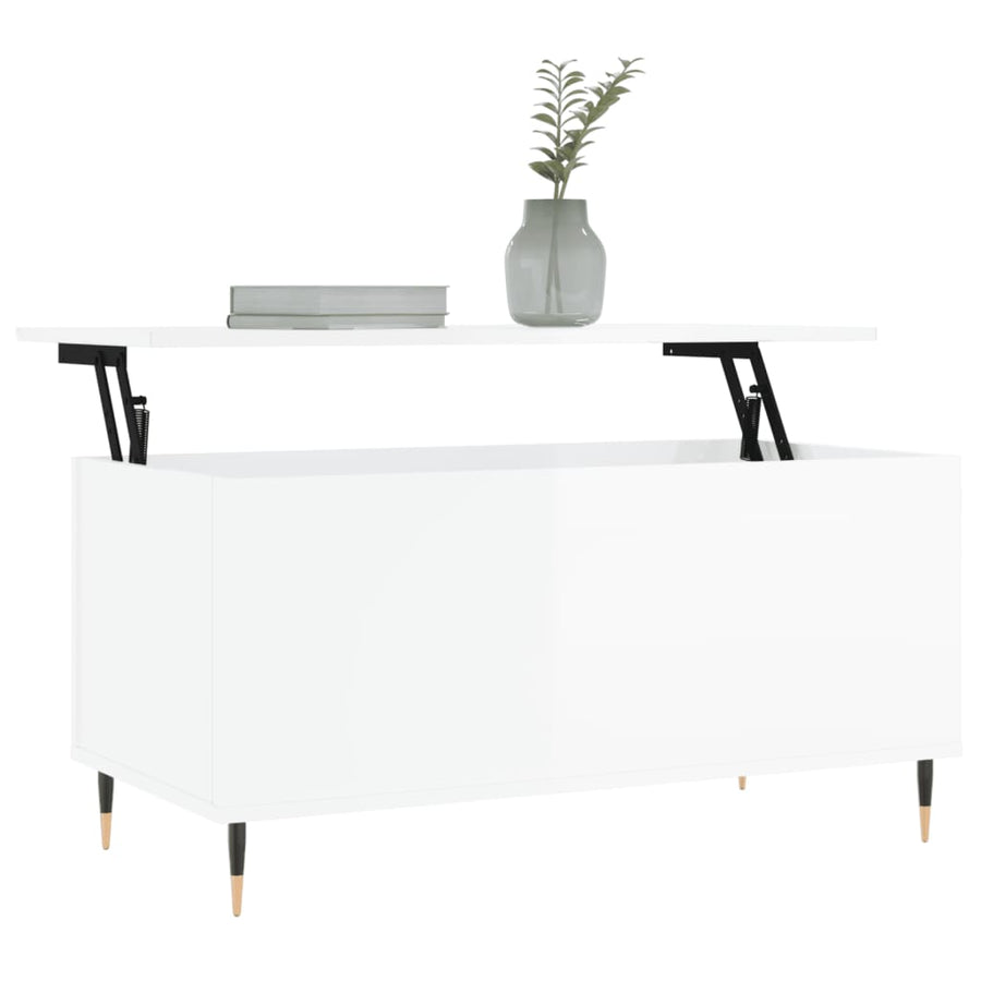 Salontafel 90X44,5X45 Cm Bewerkt Hout Hoogglans wit