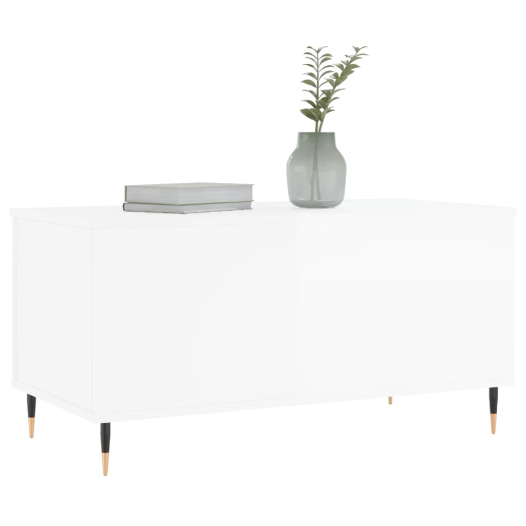 Salontafel 90X44,5X45 Cm Bewerkt Hout Hoogglans wit