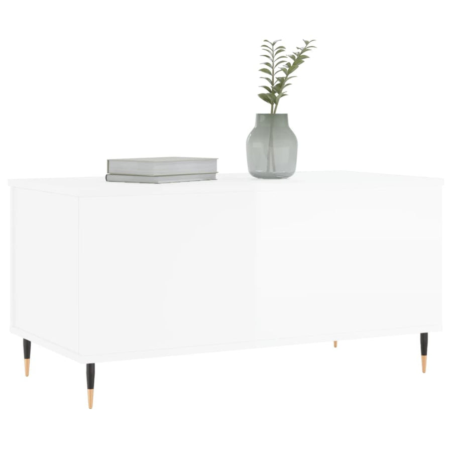 Salontafel 90X44,5X45 Cm Bewerkt Hout Hoogglans wit