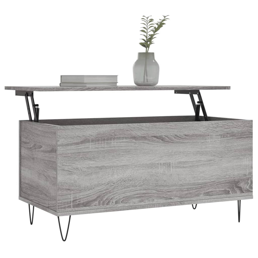 Salontafel 90X44,5X45 Cm Bewerkt Hout Eikenkleurig Grijs sonoma