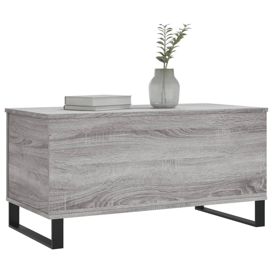 Salontafel 90X44,5X45 Cm Bewerkt Hout Eikenkleurig Grijs sonoma