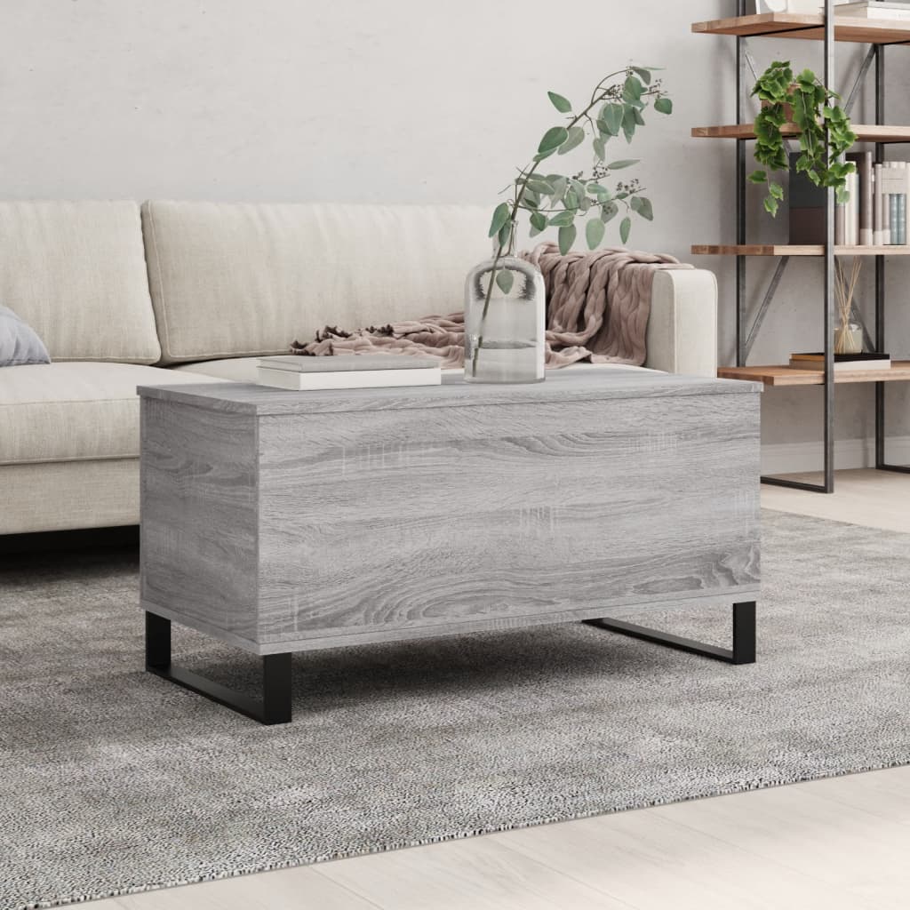Salontafel 90X44,5X45 Cm Bewerkt Hout Eikenkleurig Grijs sonoma