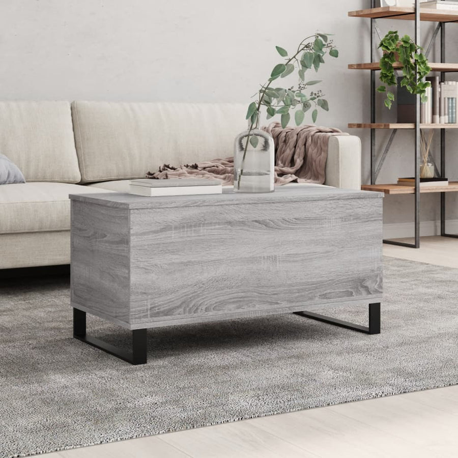 Salontafel 90X44,5X45 Cm Bewerkt Hout Eikenkleurig Grijs sonoma