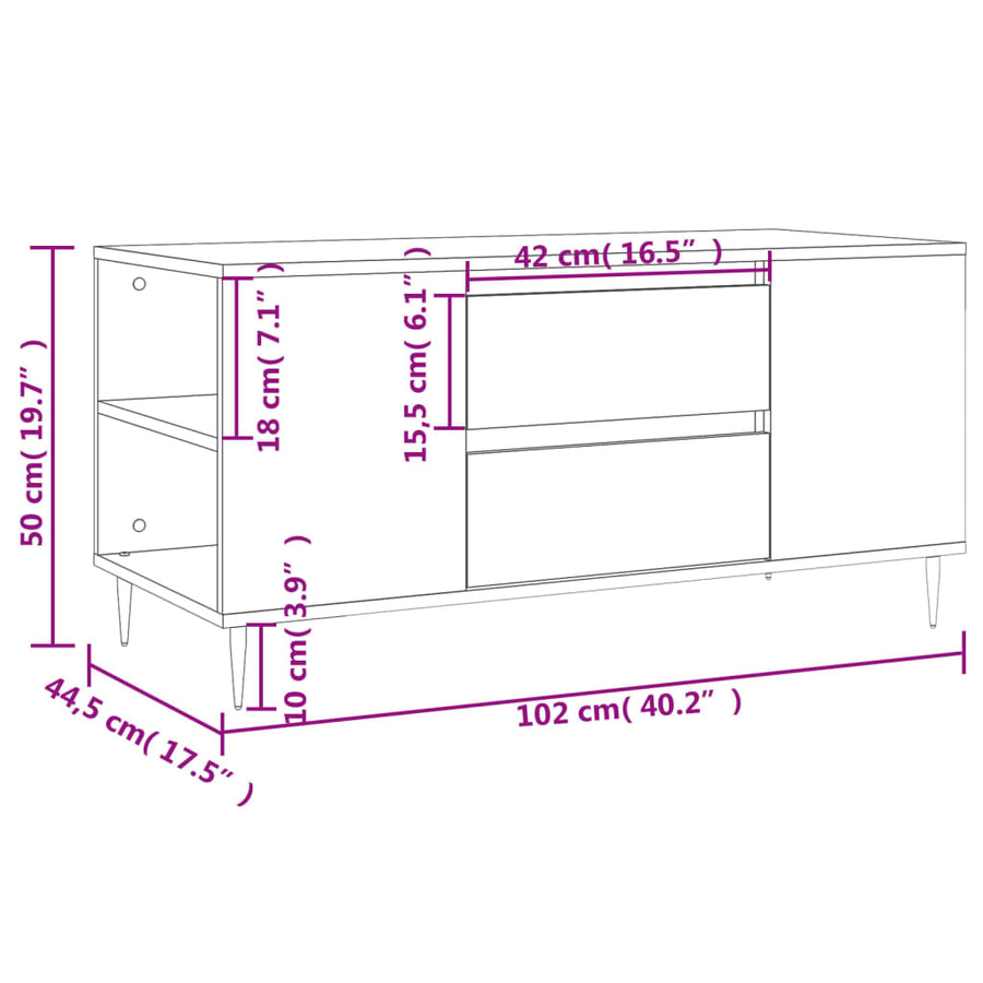 Salontafel 102X44,5X50 Cm Bewerkt Hout Kleurig Sonoma eiken