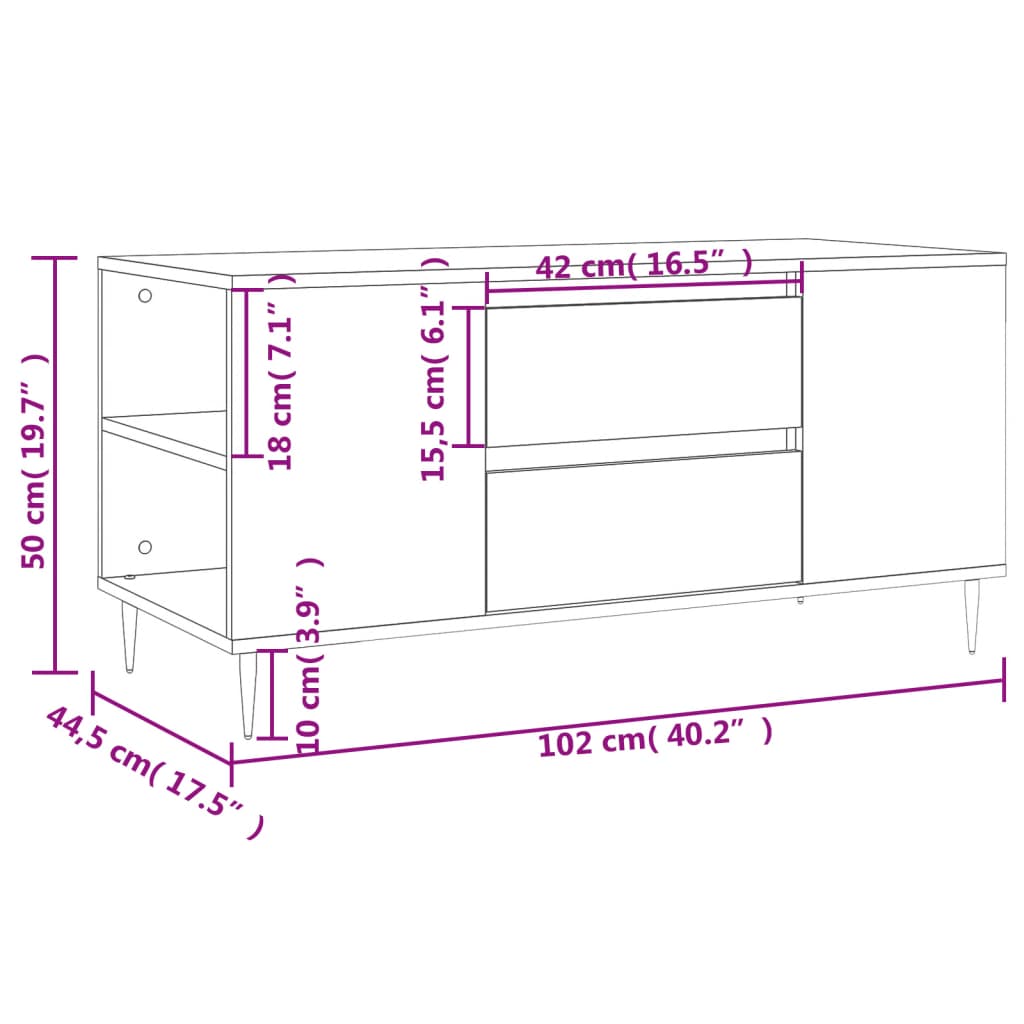 Salontafel 102X44,5X50 Cm Bewerkt Hout Betongrijs