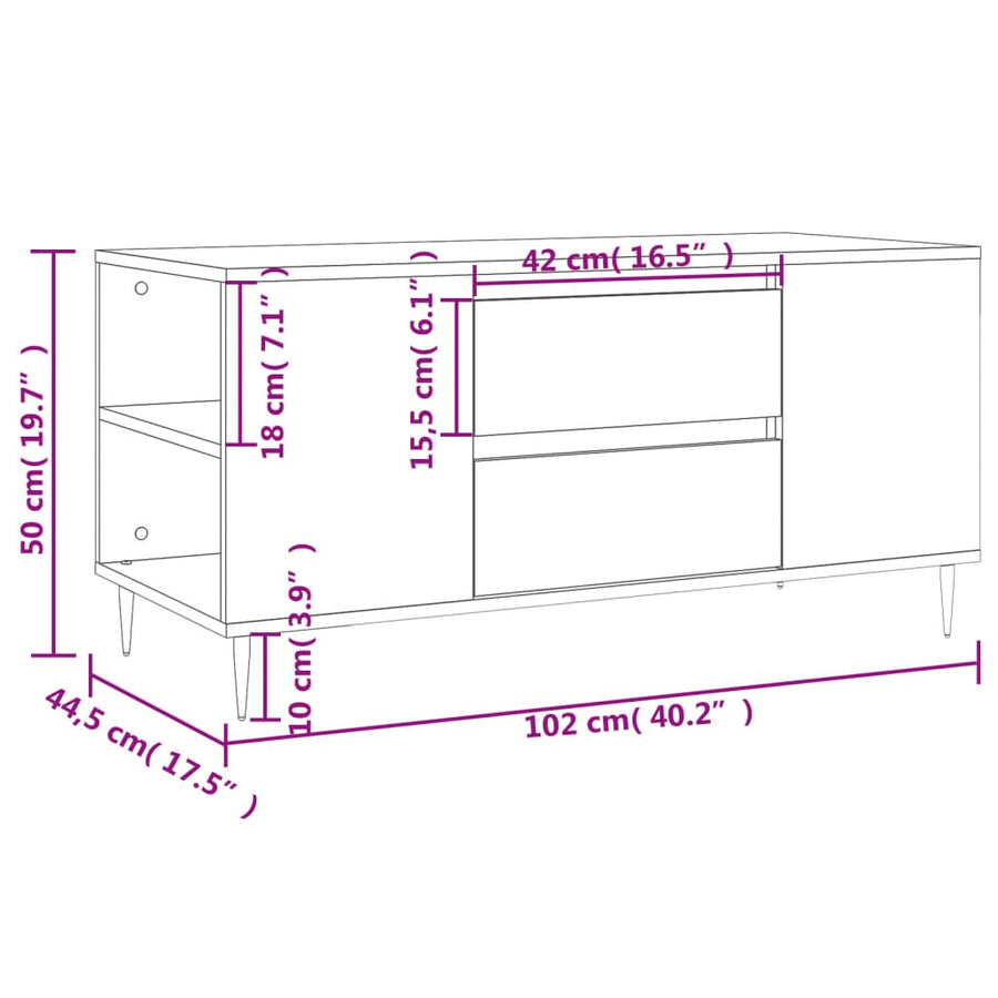 Salontafel 102X44,5X50 Cm Bewerkt Hout Betongrijs