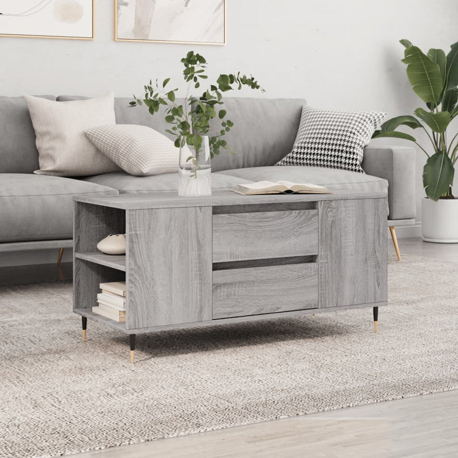 Salontafel 102X44,5X50 Cm Bewerkt Hout Eikenkleur Grijs sonoma