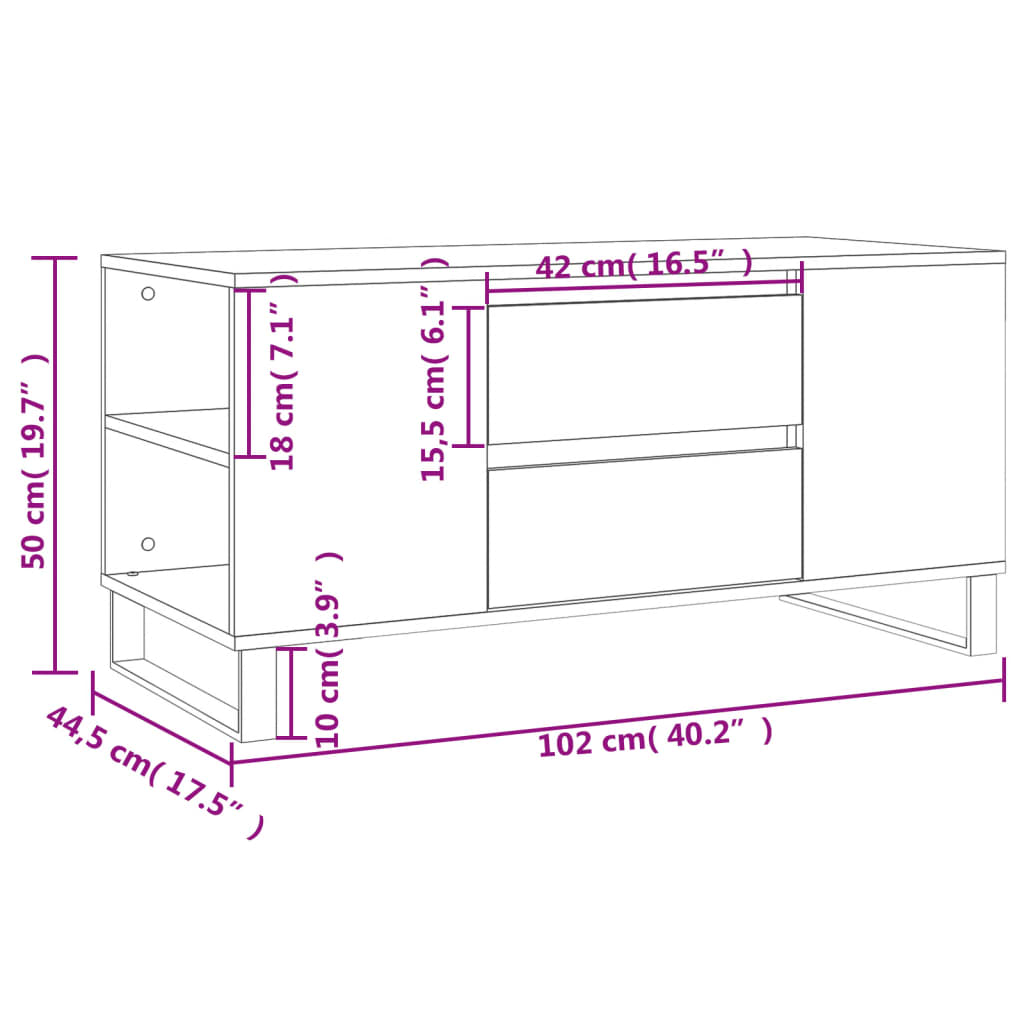 Salontafel 102x44,5x50 cm bewerkt hout gerookt eikenkleurig