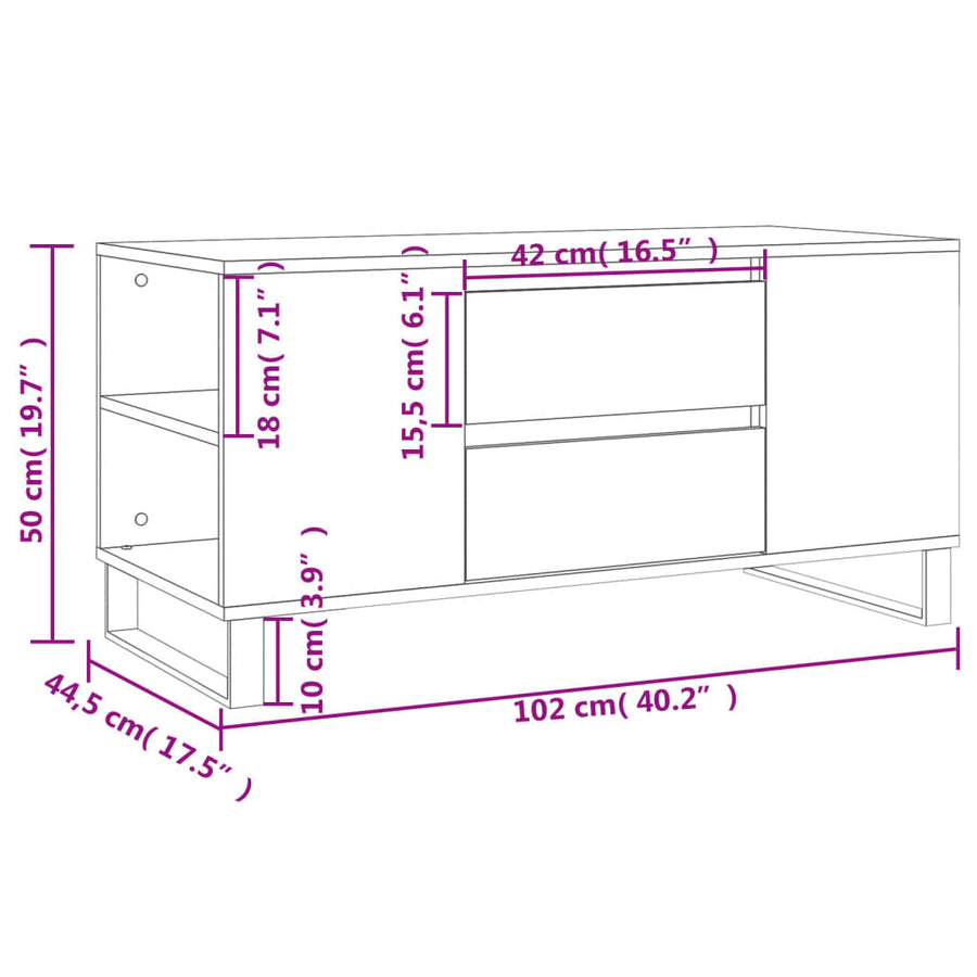 Salontafel 102x44,5x50 cm bewerkt hout gerookt eikenkleurig