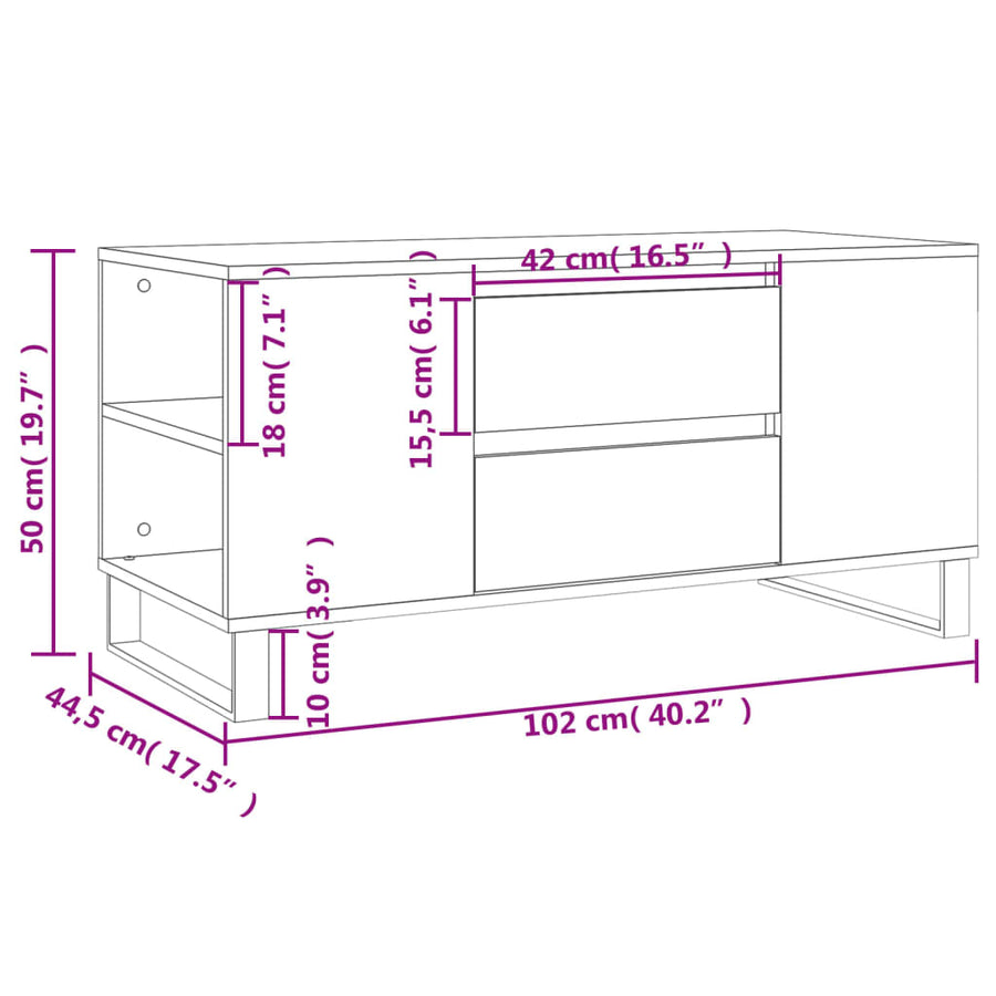 Salontafel 102x44,5x50 cm bewerkt hout grijs sonoma eikenkleur