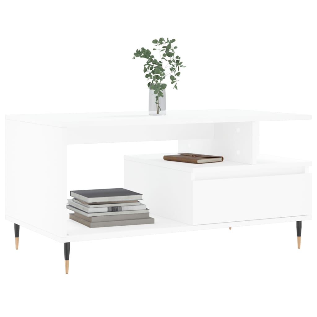 Salontafel 90X49X45 Cm Bewerkt Hout Wit