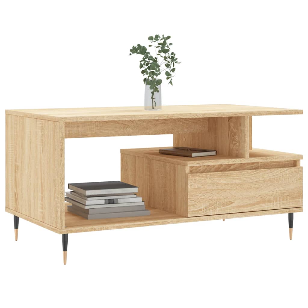 Salontafel 90X49X45 Cm Bewerkt Hout Kleurig Sonoma eiken