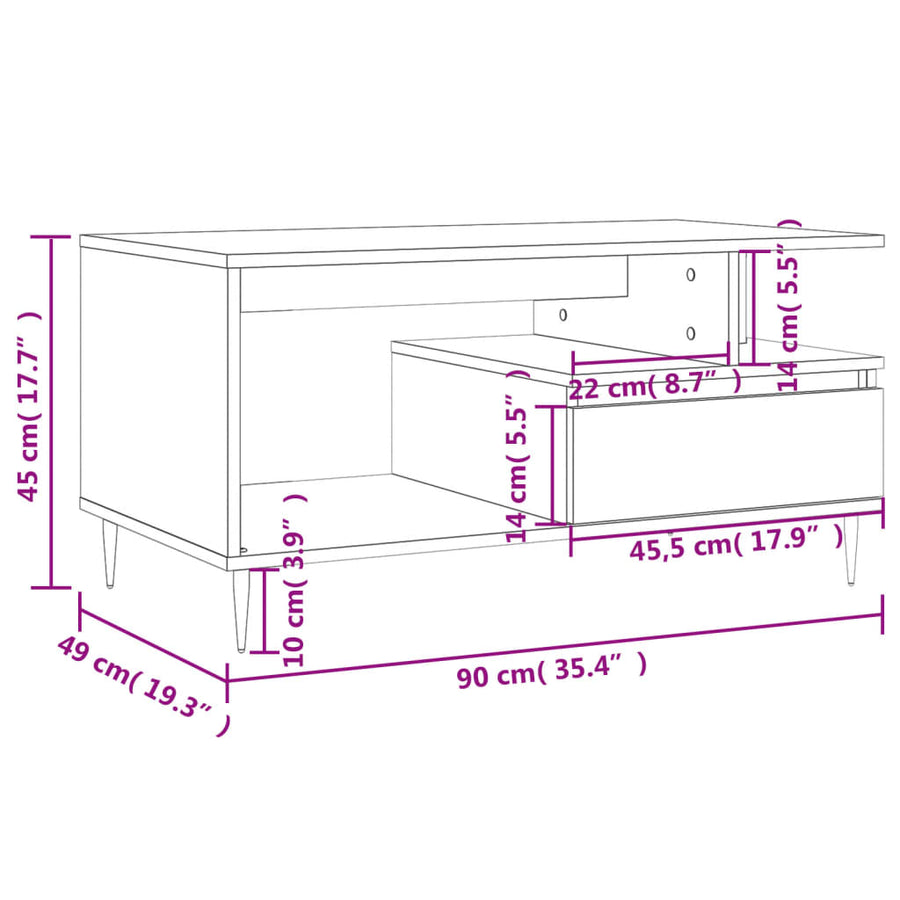 Salontafel 90X49X45 Cm Bewerkt Hout Kleurig Sonoma eiken