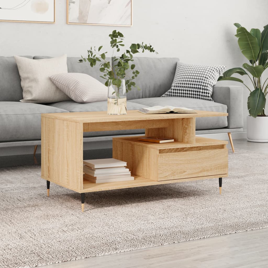 Salontafel 90X49X45 Cm Bewerkt Hout Kleurig Sonoma eiken