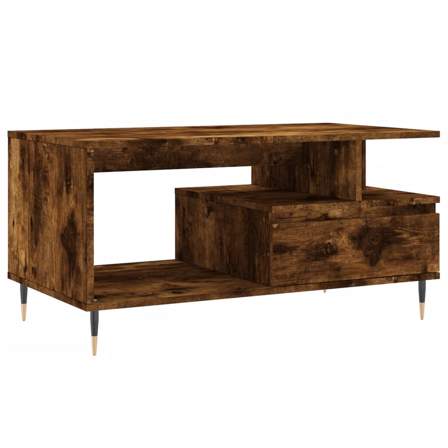 Salontafel 90X49X45 Cm Bewerkt Hout Kleurig Gerookt eiken