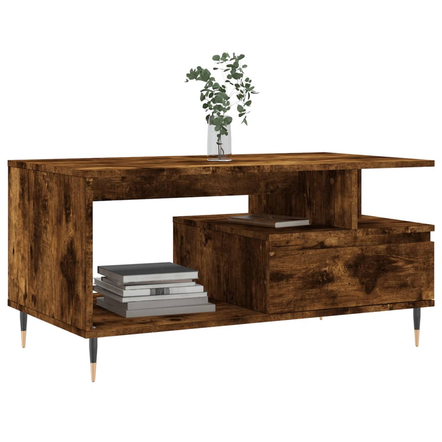 Salontafel 90X49X45 Cm Bewerkt Hout Kleurig Gerookt eiken