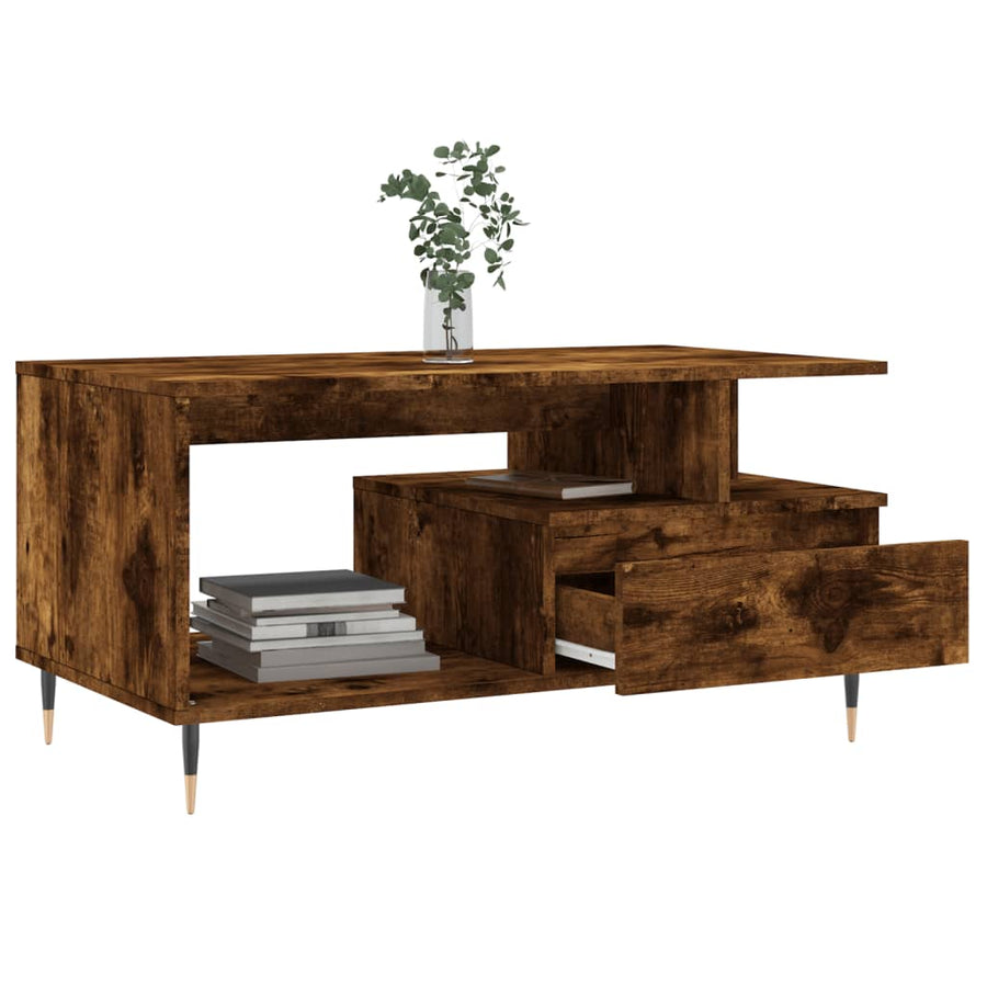 Salontafel 90X49X45 Cm Bewerkt Hout Kleurig Gerookt eiken