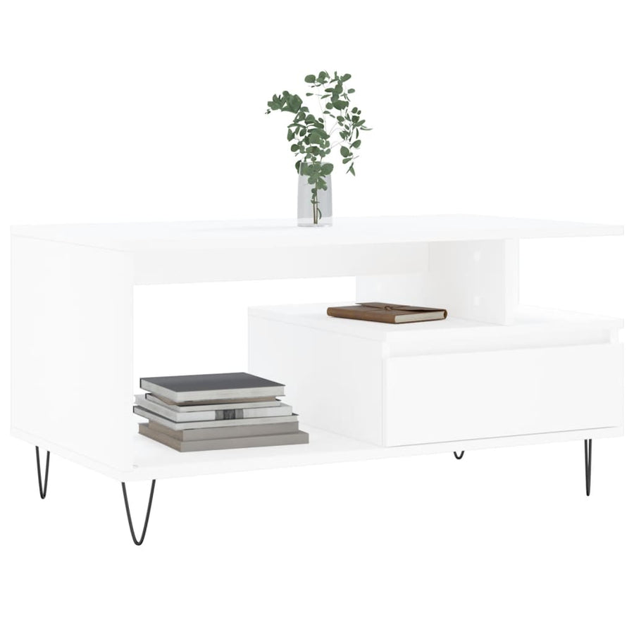 Salontafel 90X49X45 Cm Bewerkt Hout Wit