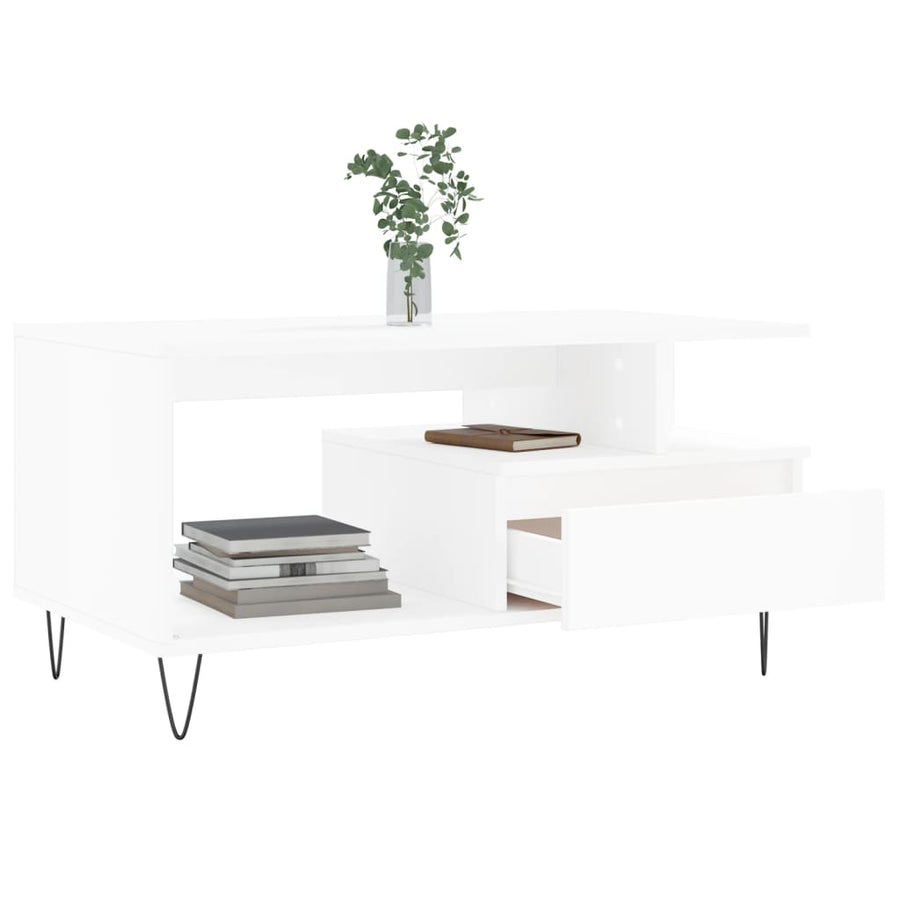 Salontafel 90X49X45 Cm Bewerkt Hout Wit