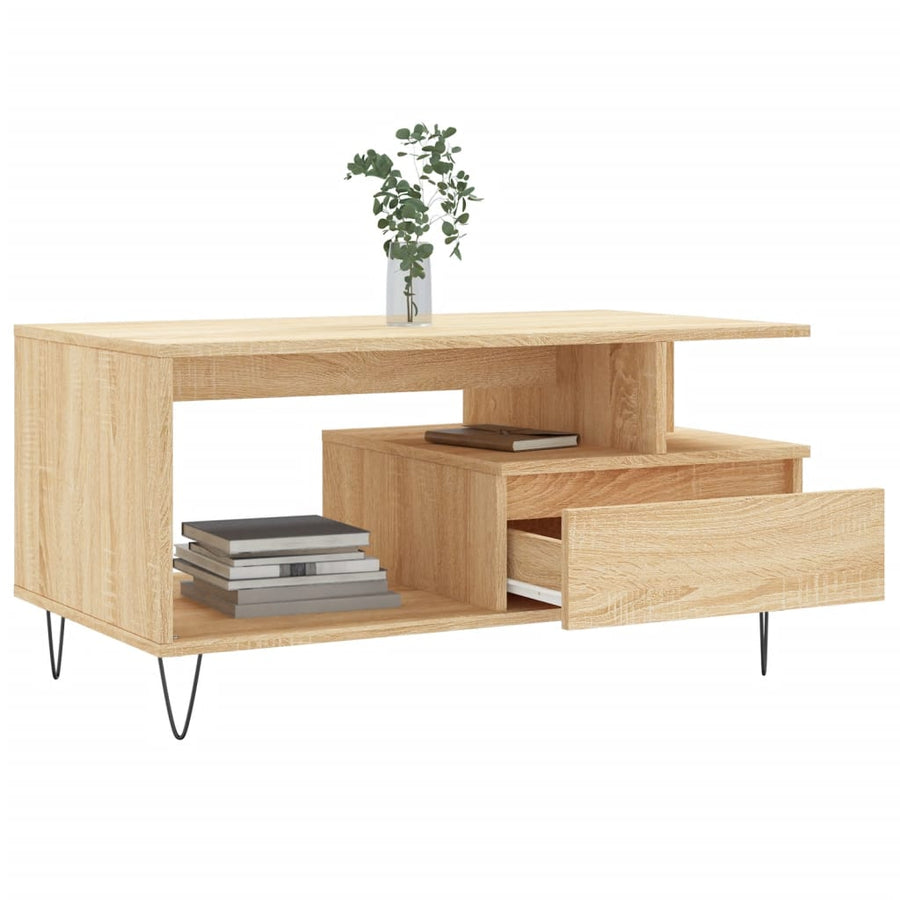 Salontafel 90X49X45 Cm Bewerkt Hout Kleurig Sonoma eiken