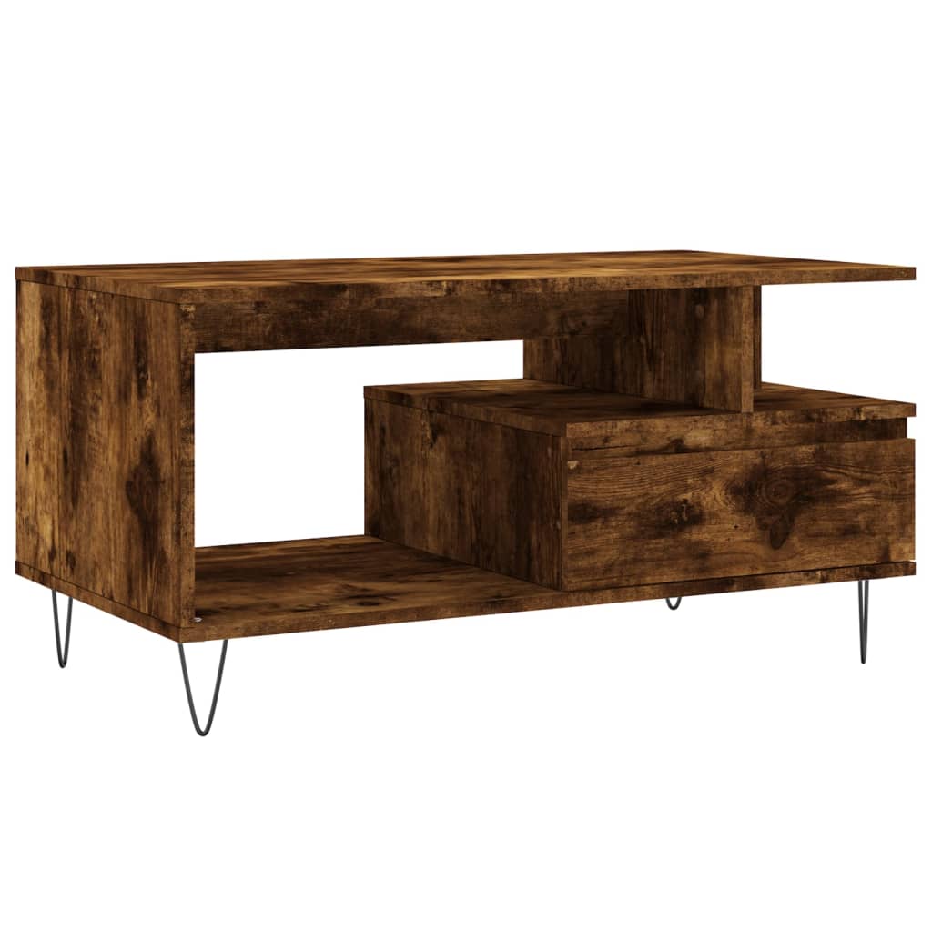 Salontafel 90X49X45 Cm Bewerkt Hout Kleurig Gerookt eiken