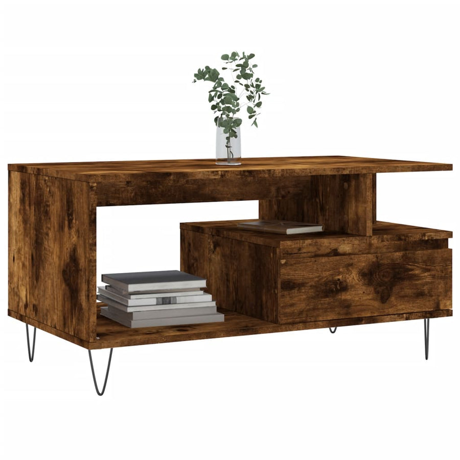 Salontafel 90X49X45 Cm Bewerkt Hout Kleurig Gerookt eiken