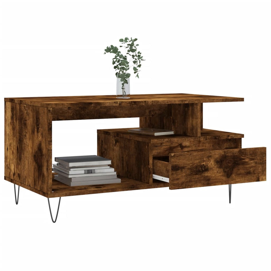 Salontafel 90X49X45 Cm Bewerkt Hout Kleurig Gerookt eiken