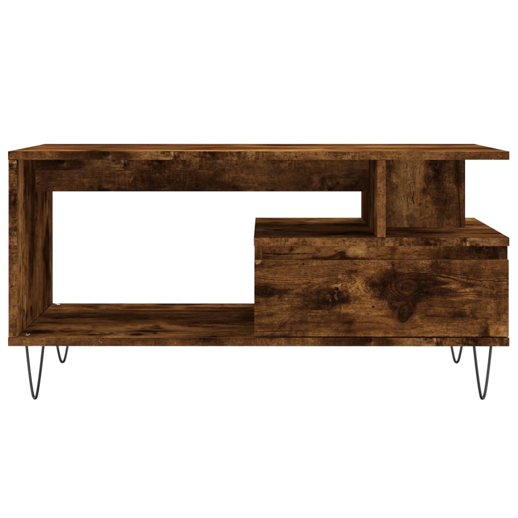 Salontafel 90X49X45 Cm Bewerkt Hout Kleurig Gerookt eiken