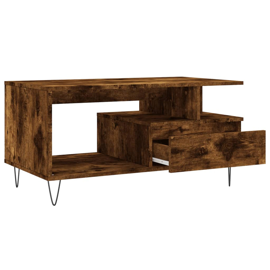 Salontafel 90X49X45 Cm Bewerkt Hout Kleurig Gerookt eiken