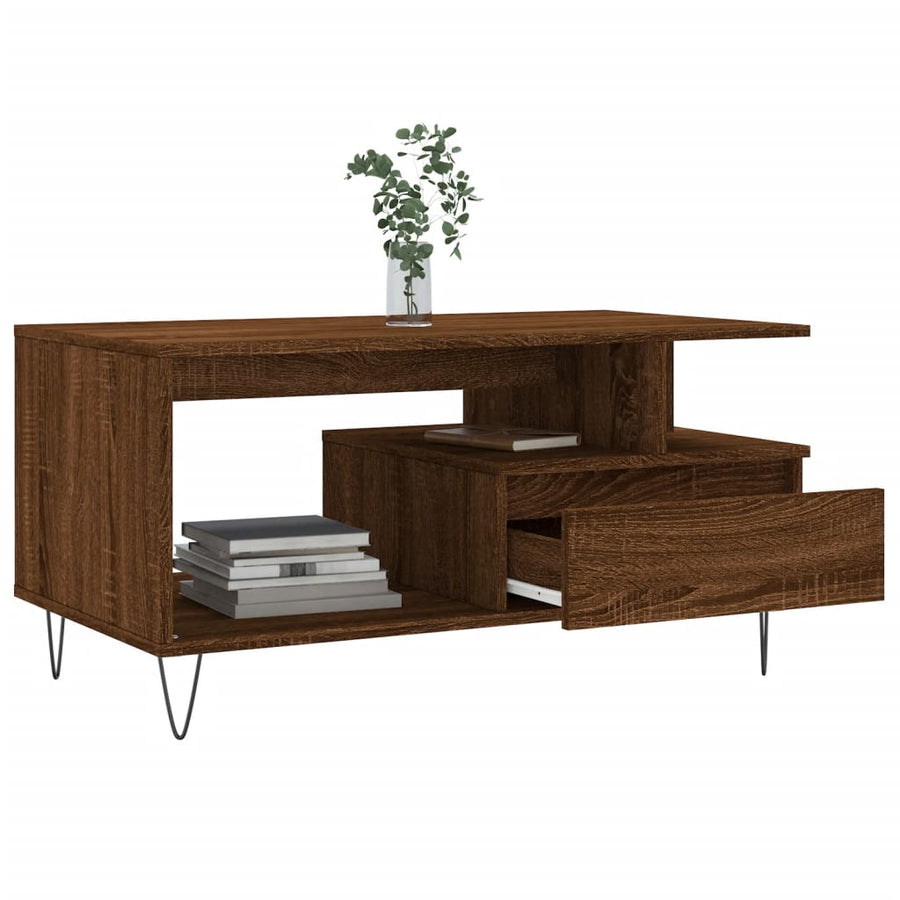 Salontafel 90X49X45 Cm Bewerkt Hout Bruineiken