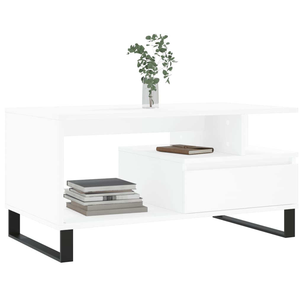 Salontafel 90X49X45 Cm Bewerkt Hout Wit