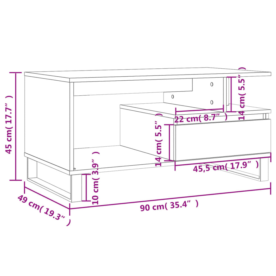 Salontafel 90X49X45 Cm Bewerkt Hout Zwart