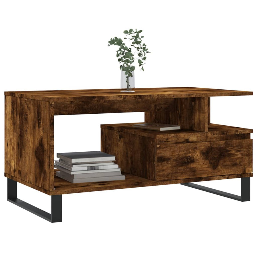 Salontafel 90X49X45 Cm Bewerkt Hout Kleurig Gerookt eiken