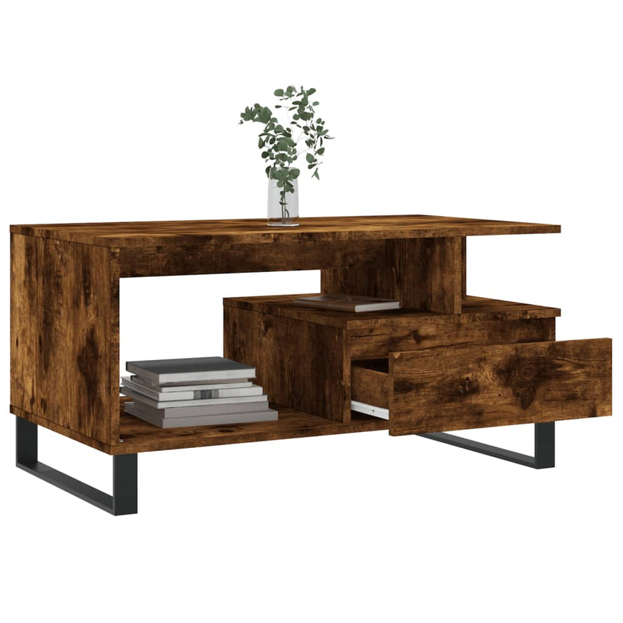 Salontafel 90X49X45 Cm Bewerkt Hout Kleurig Gerookt eiken