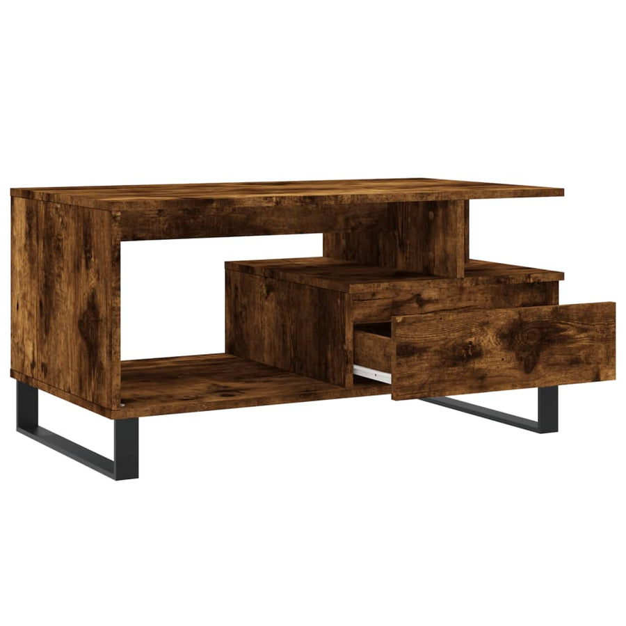 Salontafel 90X49X45 Cm Bewerkt Hout Kleurig Gerookt eiken