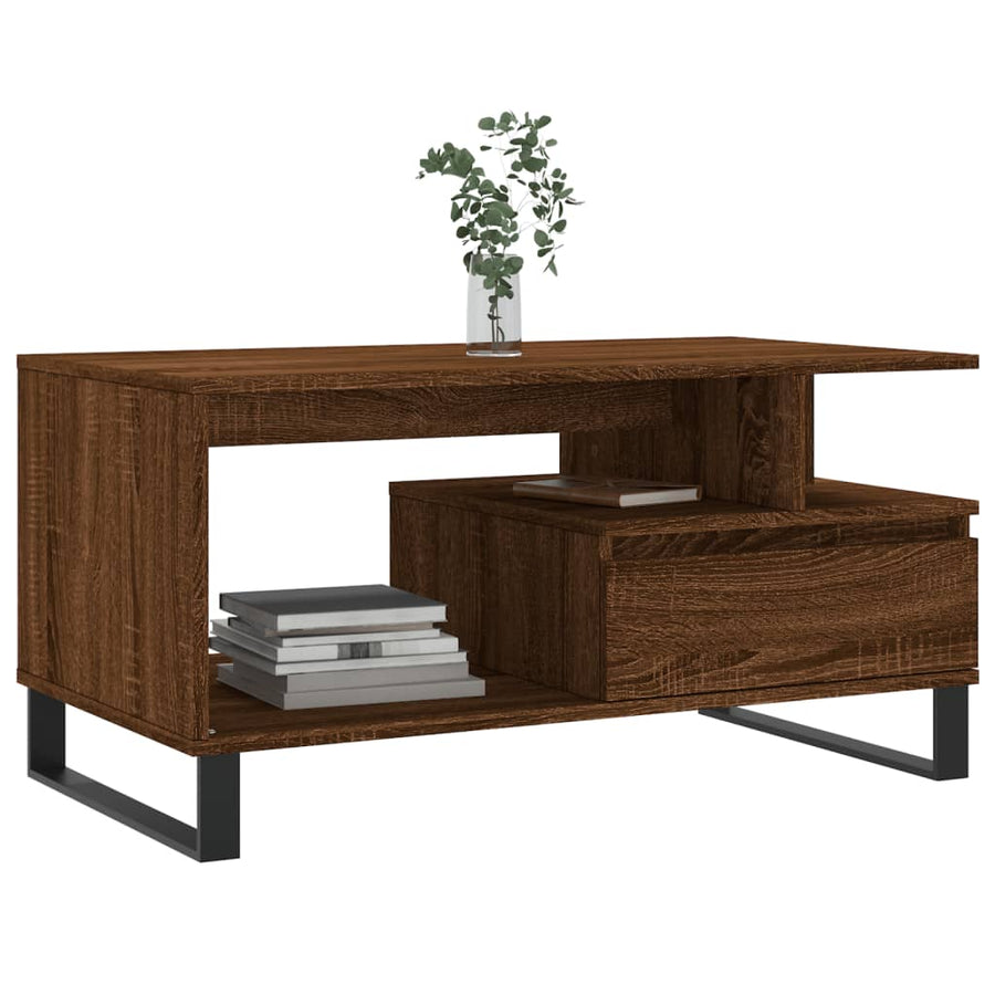 Salontafel 90X49X45 Cm Bewerkt Hout Bruineiken