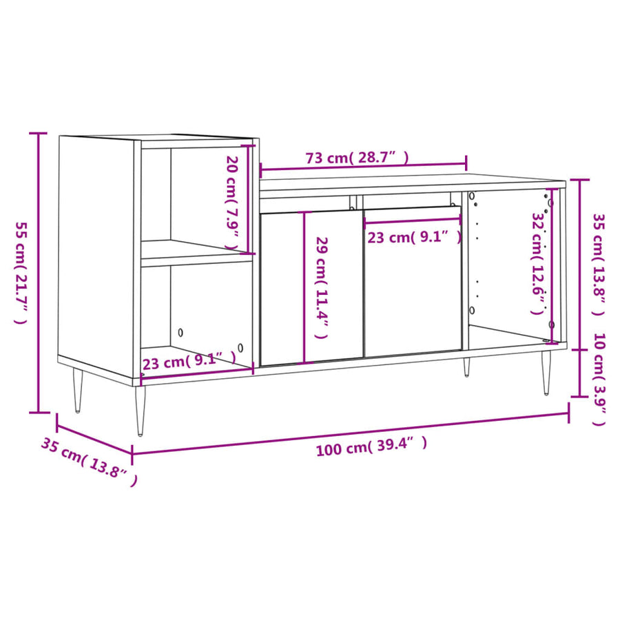 Tv-Meubel 00X35X55 Cm Bewerkt Hout Eikenkleurig Grijs sonoma