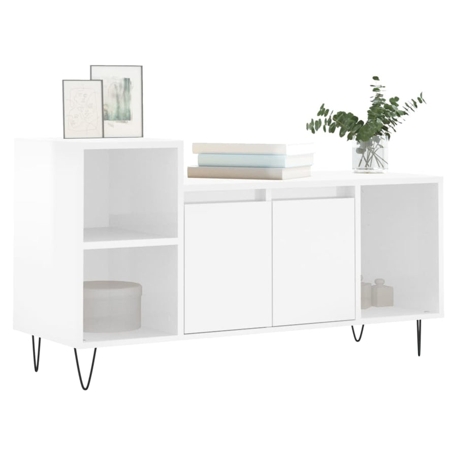 Tv-Meubel 00X35X55 Cm Bewerkt Hout Hoogglans wit