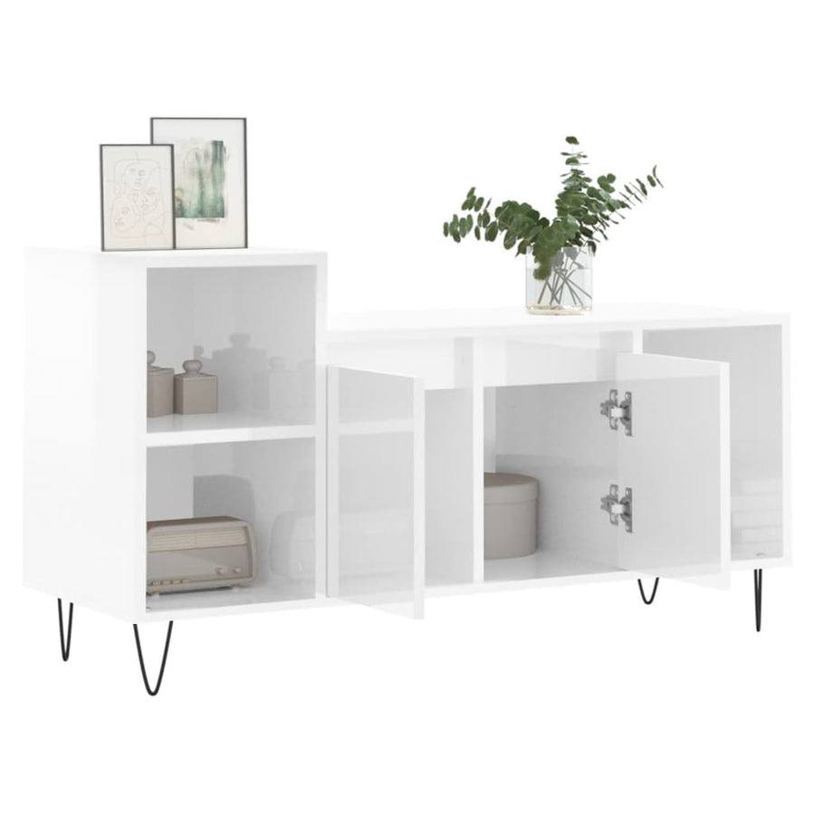 Tv-Meubel 00X35X55 Cm Bewerkt Hout Hoogglans wit